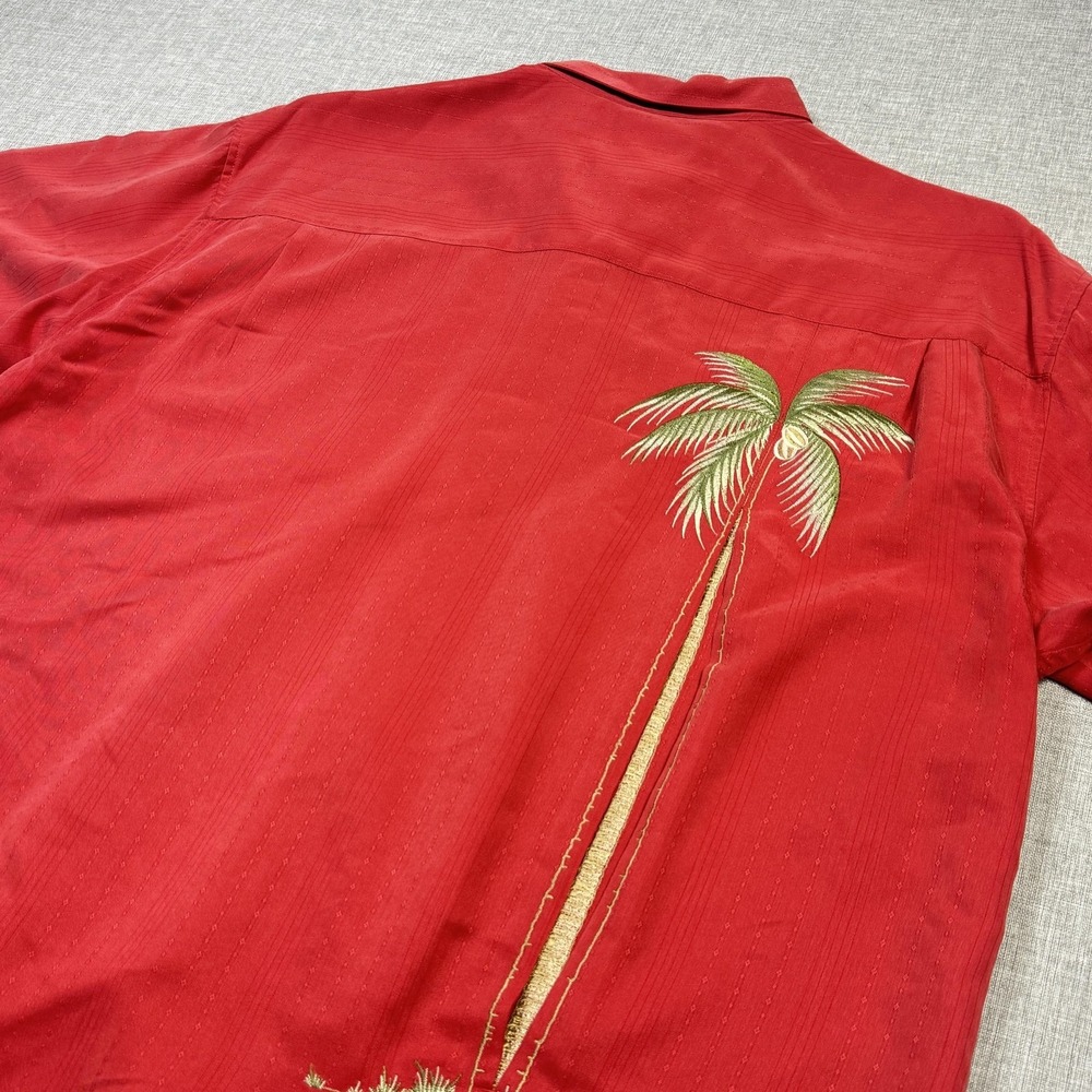 Bamboo Cay Shirt Mens XL Red Short‎ Sleeve Rayon Modal Embroidered Palm Tree